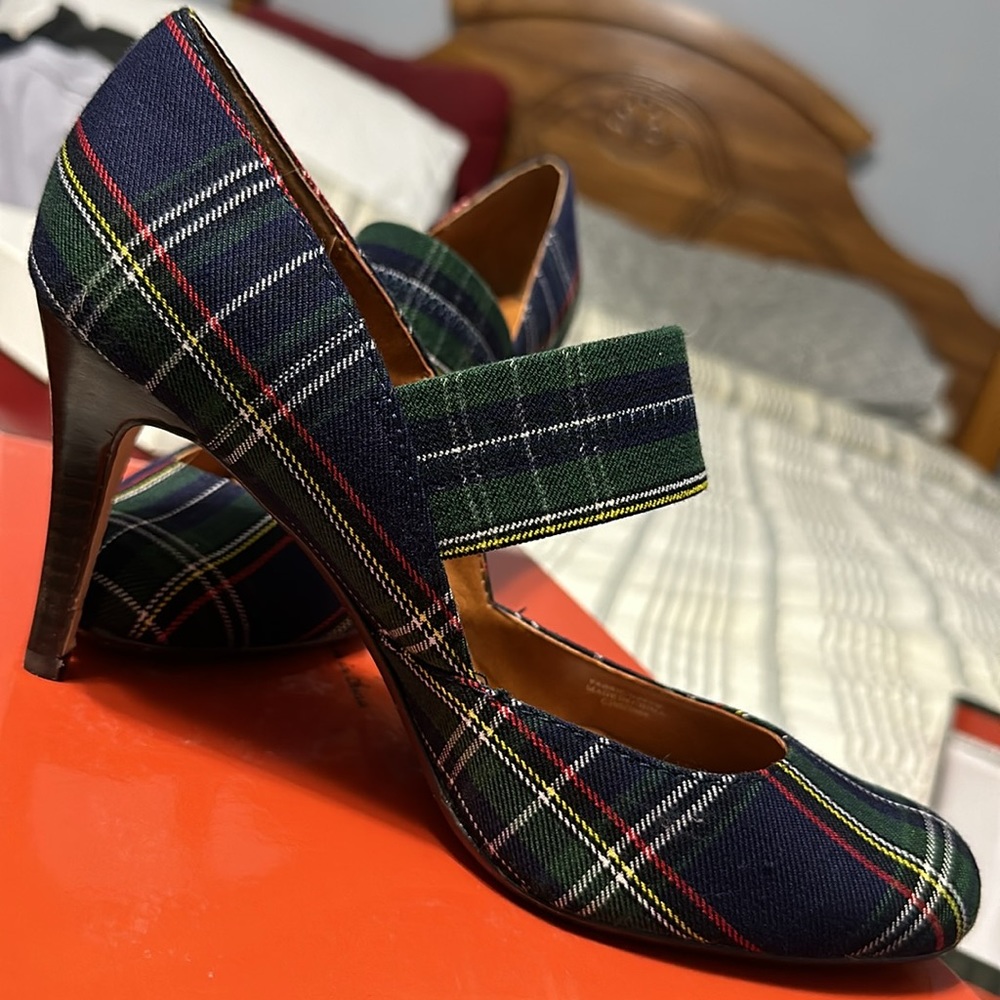 Ann Marino Navy Tartan High Heels - 7 1/2 - very good condition